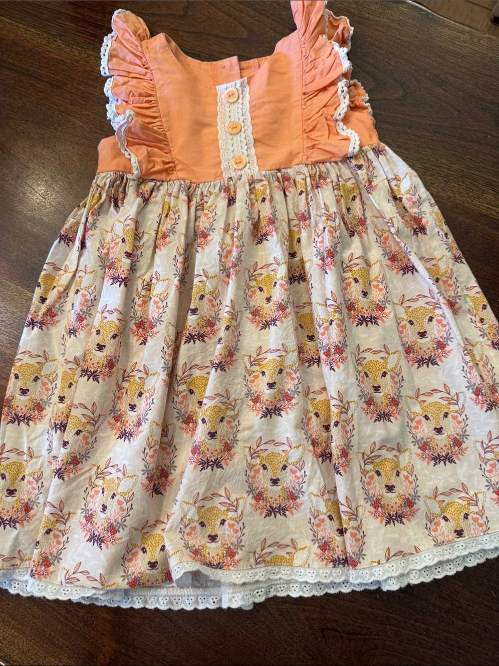 Ricrac N Ruffles Girls Orange Floral deer Print Sundress